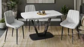 Стол обеденный Сингапур Тип 1 Черный муар, Стекло белый мрамор