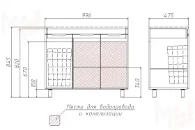Тумба под умывальник "Andrea 100" 3D с корзиной для белья Домино