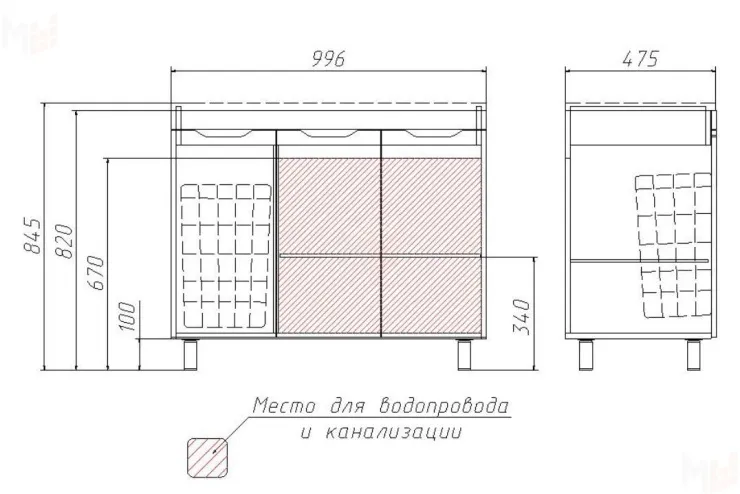 Тумба под умывальник "Andrea 100" 3D с корзиной для белья Домино