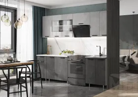 Кухня Рио New 2,4 (490) ЛДСП Бетон светлый/Бетон темный/Белый