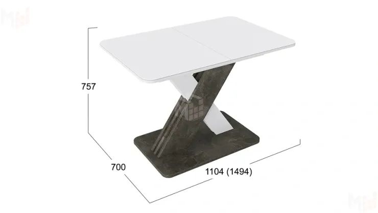 Стол обеденный раздвижной Люксембург Тип 1 Ателье темный, Белый, Стекло белое матовое