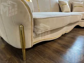 Диван Лара угловой 2-у-1 бежевый золото