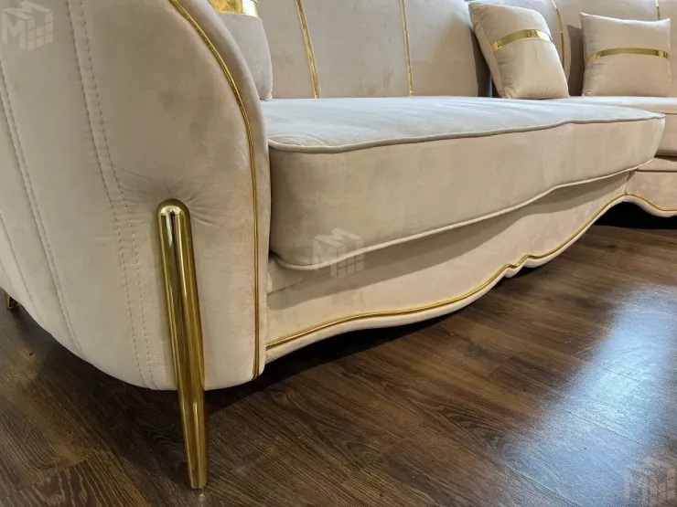 Диван Лара угловой 2-у-1 бежевый золото