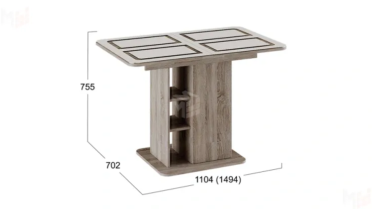 Стол раздвижной Мюнхен Тип 1 Дуб Сонома трюфель, Стекло бежевое с рисунком