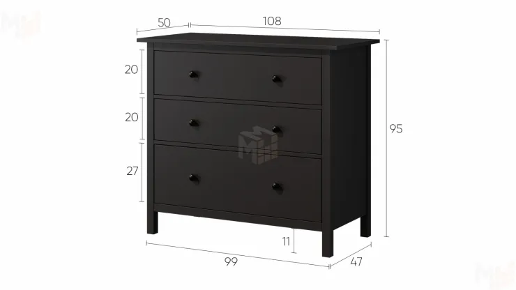 Комод КЫМОР 3 ящика черный