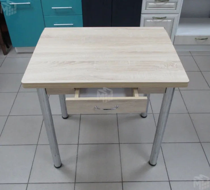 Стол прямоугольный с ящиком 900*600 (дуб сонома), ножки хром