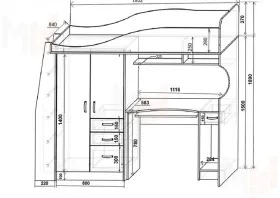 Детская кровать-чердак Футбол со столом ФУТ-4