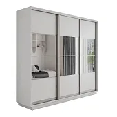 Шкаф-купе Оптим 3-х дверный 4 секции (ЛДСП, Зеркало) 180 см. 1 штанга, 11 полок, 4 ящика