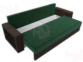 Диван прямой Дубай Лайт полки слева ( Зеленый\Коричневый )