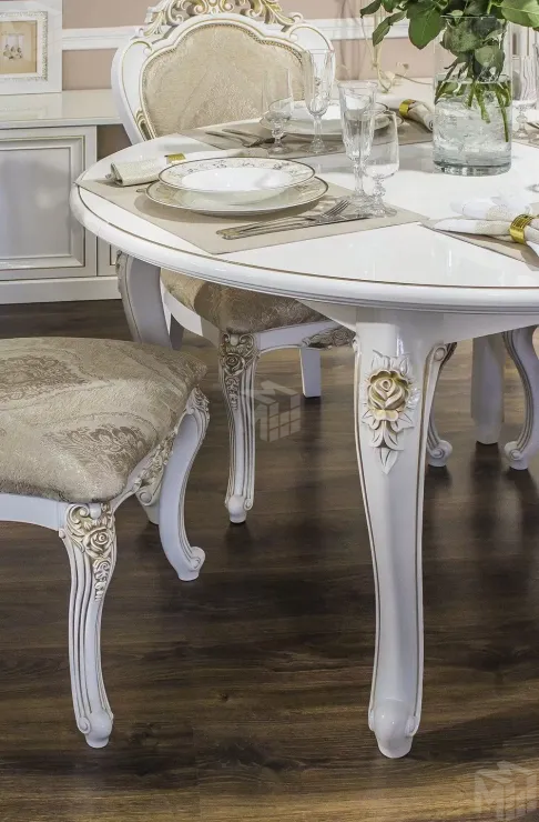 Столовая Натали белый глянец с круглым столом