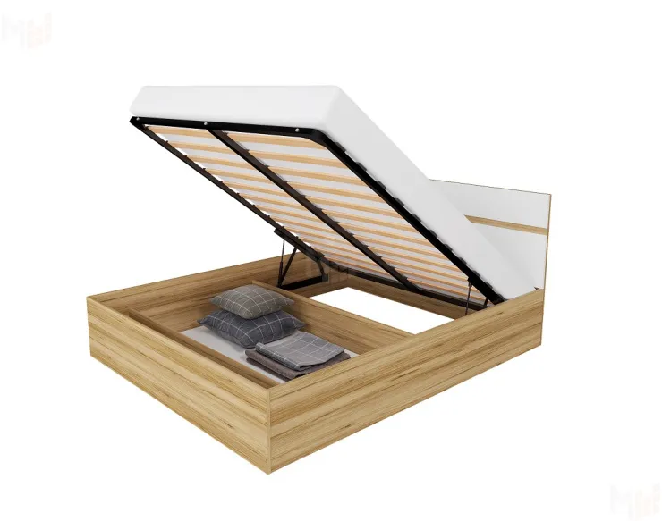 Кровать Ненси 1,6 с подъемным механизмом (дуб золотой/белый глянец)