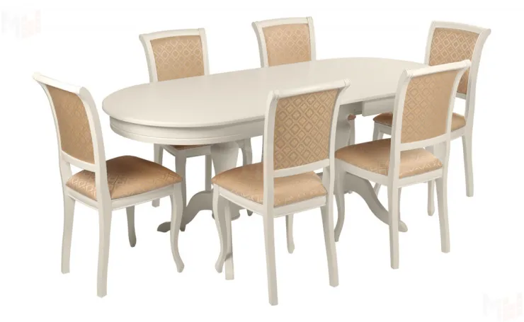 Обеденная группа стол Арей 140 Слоновая кость и 6 стульев Арктос Слоновая кость/Бежевый жаккард