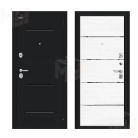 Входная металлическая дверь Лайн Букле черное/Snow Melinga