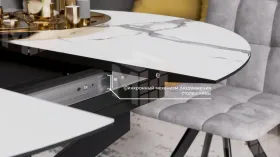 Стол обеденный раздвижной Бергамо Тип 1 Черный муар, Стекло матовое белый мрамор