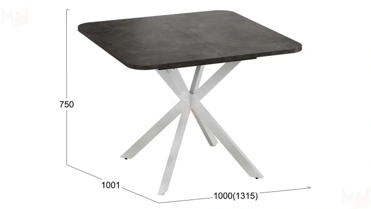 Стол обеденный раздвижной Лиссабон Тип 1 Белый муар, Ателье темный