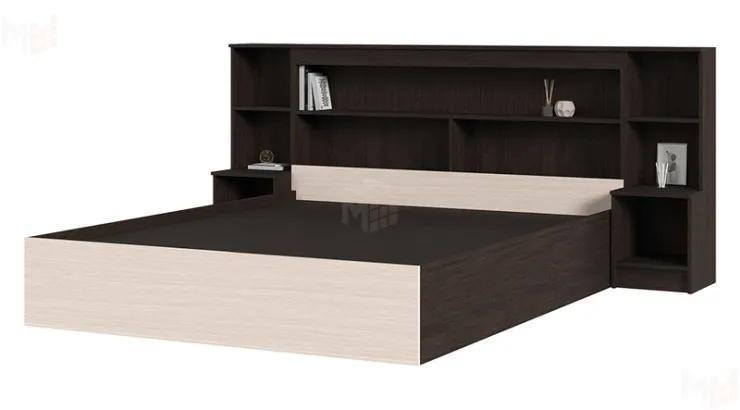 Кровать с прикроватным блоком Басса КР 552 венге - дуб белфорт