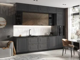 Кухня Престиж 3,0 компоновка №2 (Графит/Графит софт/Прайм орех)