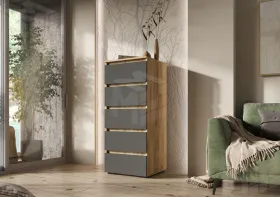Комод Хелен КМ 03 502 5 ящиков дуб крафт золото - серый графит