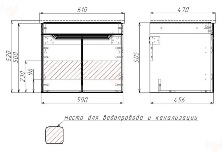 Тумба подвесная под умывальник "Quadro 60 Optima" без ящика Домино