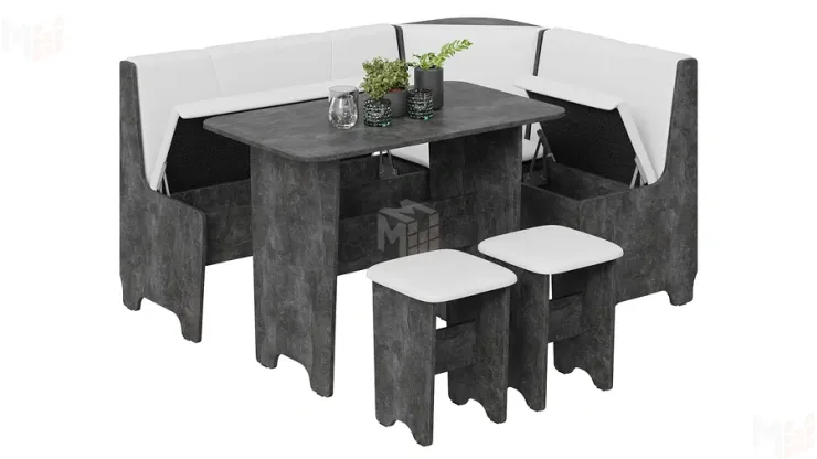 Кухонный уголок Техас Исп.1 Ателье темный, Экокожа белая