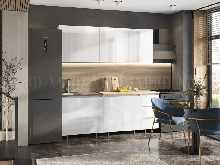 Кухня Челси 2,0м Компановка №2 (Белый глянец холодный, Дуб Крафт (Кастилло)))