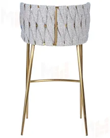 Стул барный DOBRIN EMMA GOLD (белый PU (T-01), белая ткань (F-49))