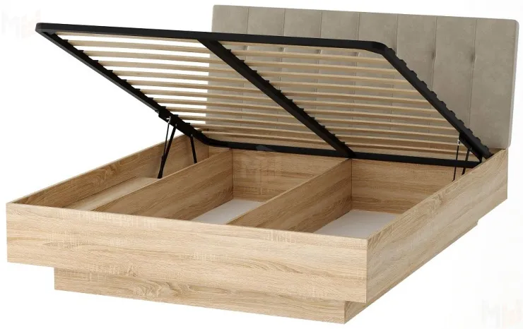 Кровать КРС-1600 СОНАТА с подъёмным механизмом Дуб Сонома - велюр  SAND