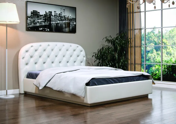 Кровать №321 с подъемным механизмом (кожзам белый)