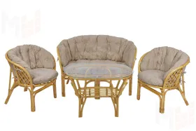 Комплект Багама с диваном и полными бежевыми подушками (стол овальный)