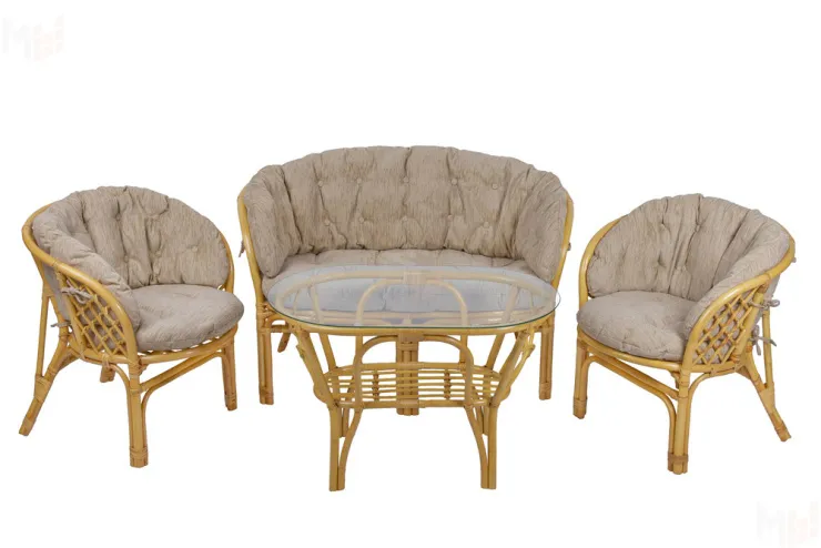 Комплект Багама с диваном и полными бежевыми подушками (стол овальный)