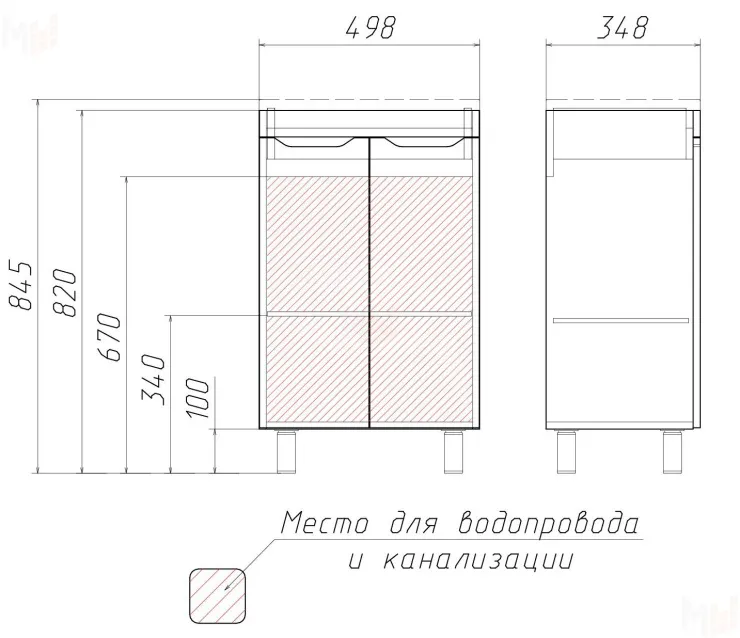 Тумба под умывальник "Andrea 50" 3D без ящика Домино