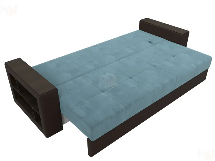 Диван прямой Дубай Лайт полки слева ( Бирюзовый\Коричневый )