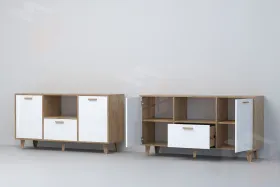 Тумба Т-2 на ножках Эго Дуб Крафт Золотой/Белый Глянец