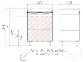 Тумба под умывальник "Andrea 58" 3D без ящика Домино