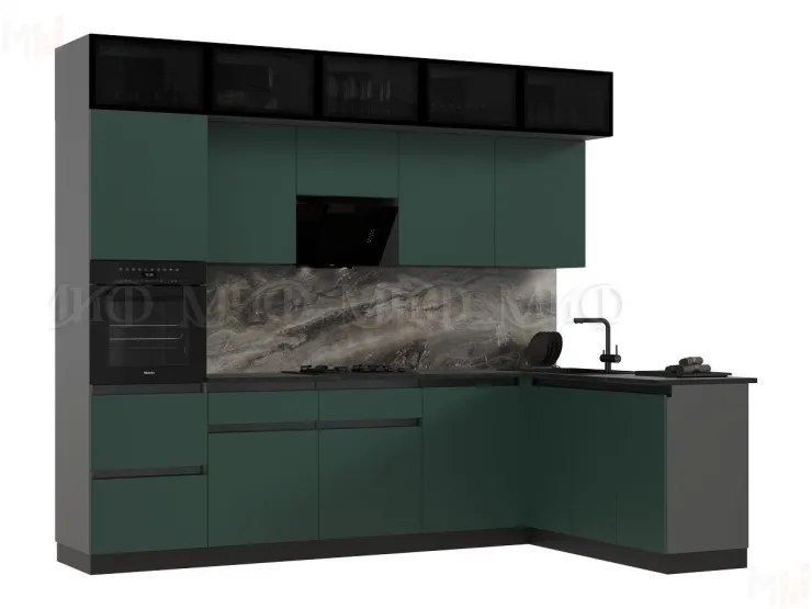 Кухонный гарнитур Техно-6 угловой 3,0*1,8 м (браш мени грин)