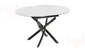 Стол обеденный раздвижной Бергамо Тип 1 Черный муар, Стекло матовое белый мрамор