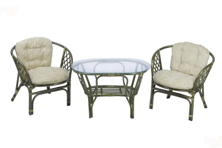 Комплект Багама Дуэт с простыми бежевыми подушками и овальным столом