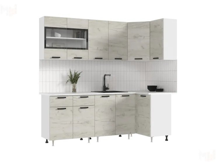 Кухня Рио New угловая 2,2*1,0м (490) Крафт белый, Белый (Антарес)