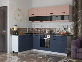 Кухня угловая Техно New 1,6*2,4 комп №4 Пудра софт/Ультрамарин софт