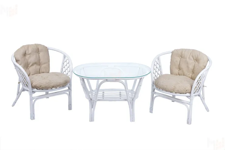 Комплект Багама Дуэт с простыми бежевыми подушками и овальным столом