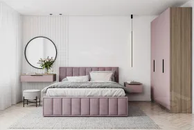 Мягкая кровать Лана 1,6 с подъемным механизмом (пудра велюр)