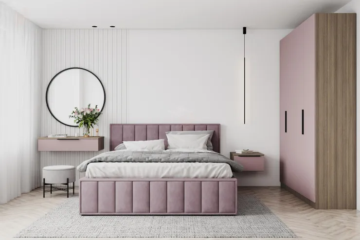 Мягкая кровать Лана 1,6 с подъемным механизмом (пудра велюр)