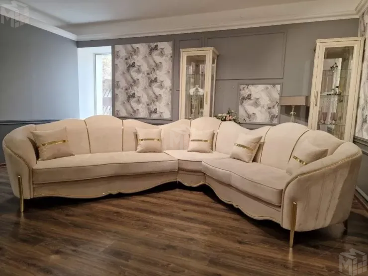 Диван Лара угловой 3-у-2 бежевый золото