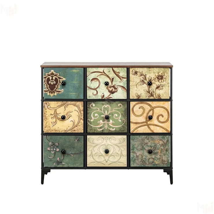 Комод Leset Лунет 9 ящ. (Чёрный/Мульти зеленый/Коричневый)