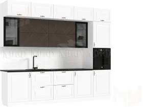 Кухня Престиж 3,0 компоновка №2 (Белый/Браш вайт/Прайм орех)