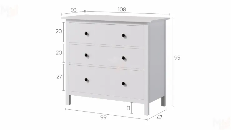 Комод КЫМОР 3 ящика белый