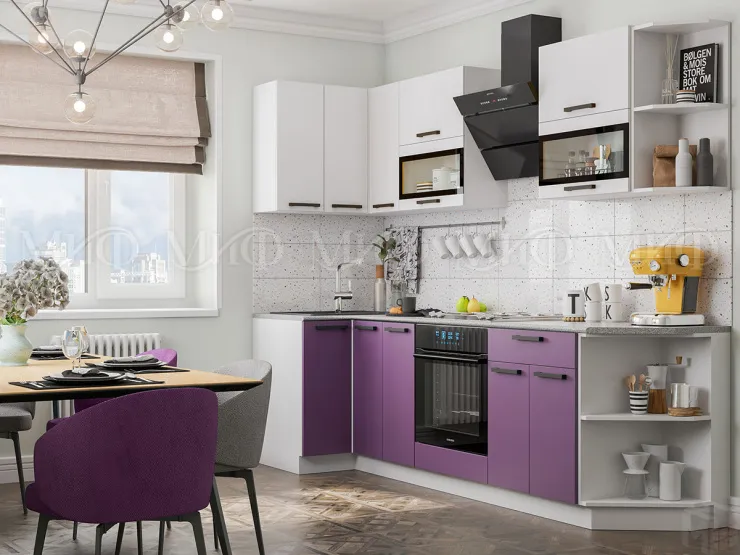 Кухня угловая Техно New 0,9*2,7 Белый софт/Слива софт