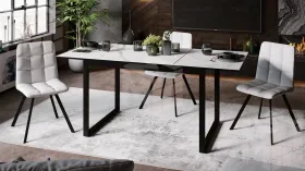 Стол обеденный Маркус Тип 1 Черный муар, Стекло белый мрамор