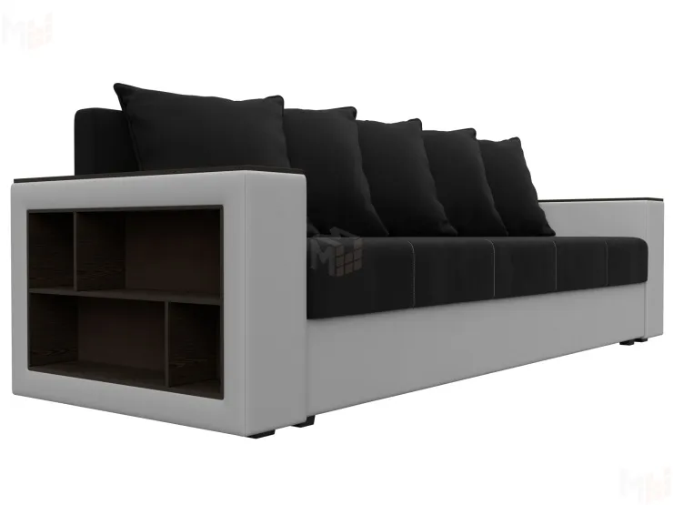 Диван прямой Дубай Лайт полки слева ( Черный\Белый )