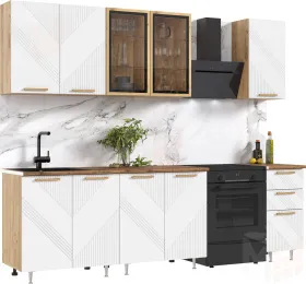Кухня Ирис 2,0м (490) Компановка №2 (Браш Вайт, Дуб Крафт (Дуб вотан))